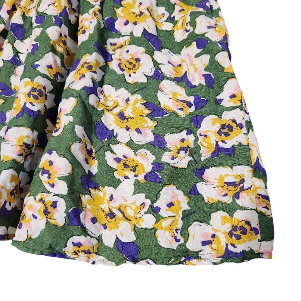 Modbe Skirt Medium Floral Mini Skater Green White Purple Short Linen Blend - Picture 2 of 11